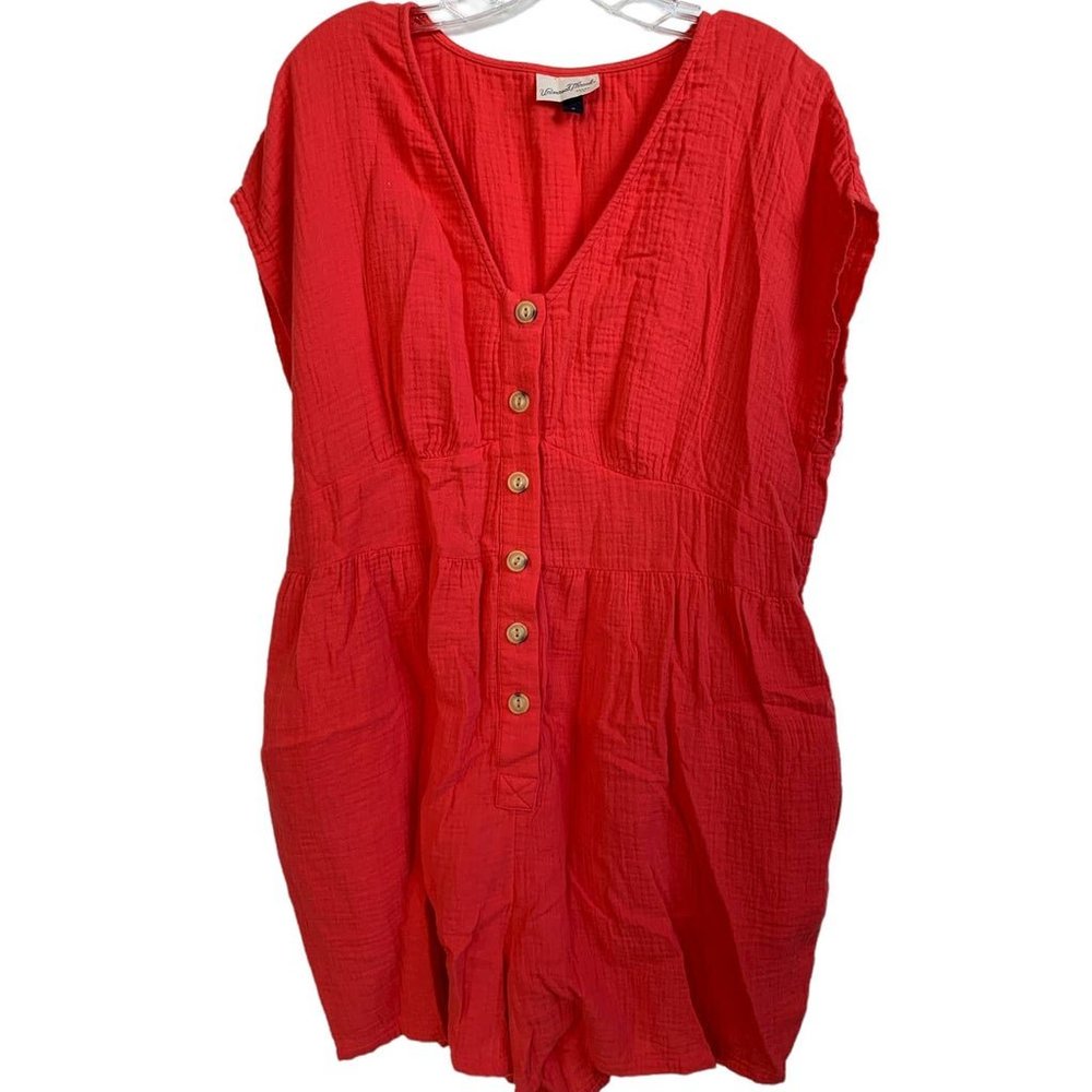Universal Thread Dress Womens X-Large Pink Red V-Neck Crinkle Button Front
